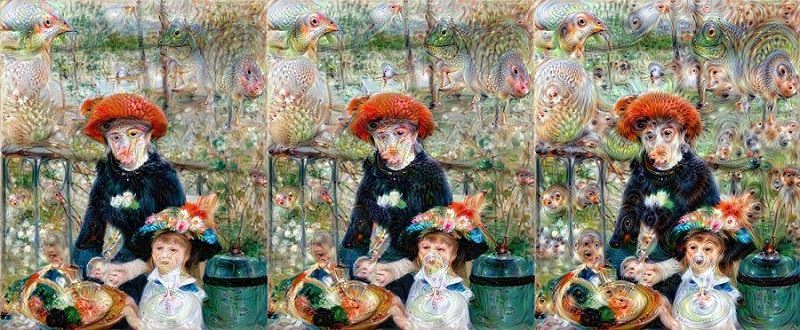 Pierre Auguste Renoir - Two Sisters or On the Terrace DeepDream (Level 1 - 2 - 3)